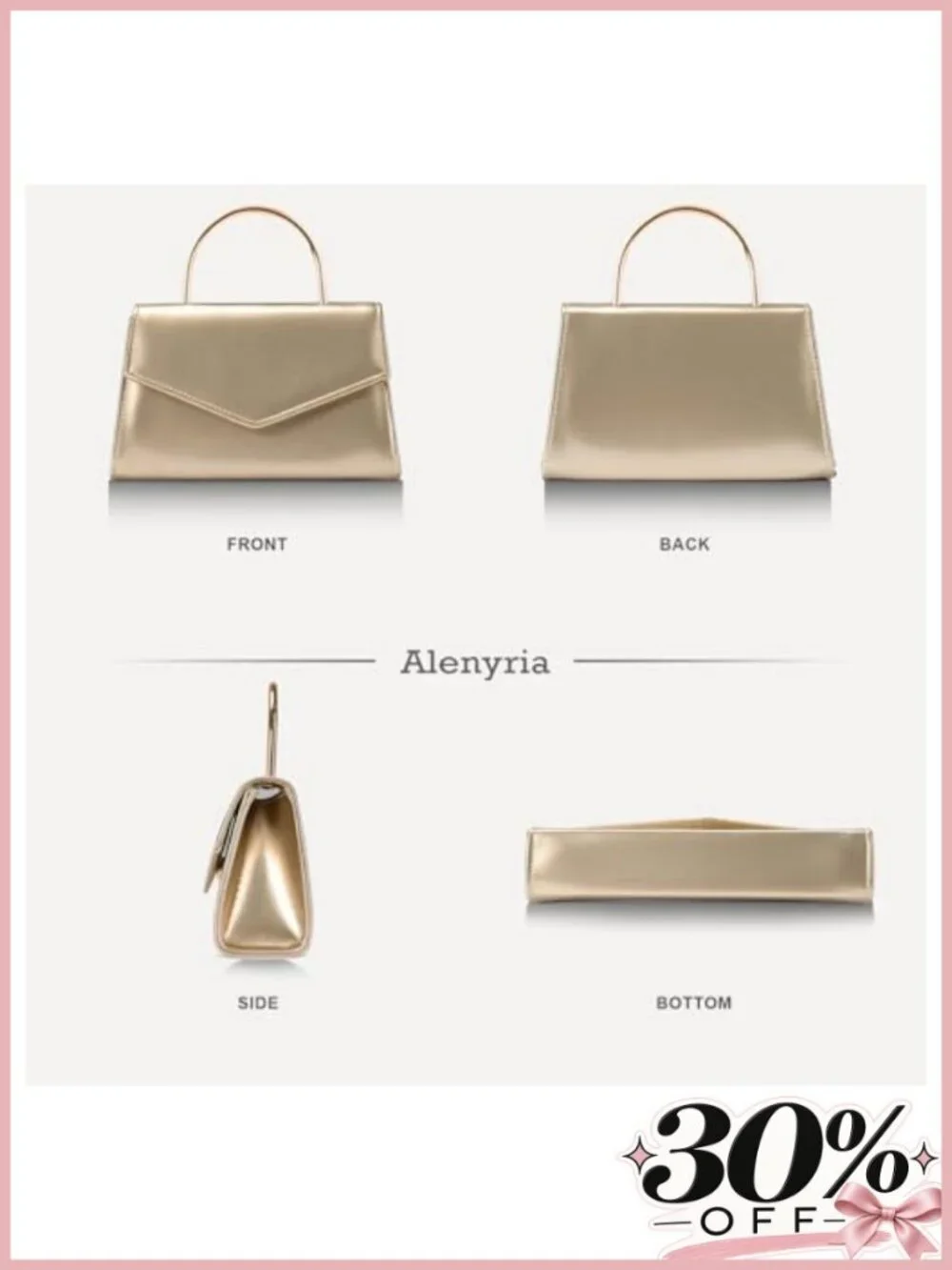 Vegan Leather Evening Clutch Purse with Chain Strap Top Handle